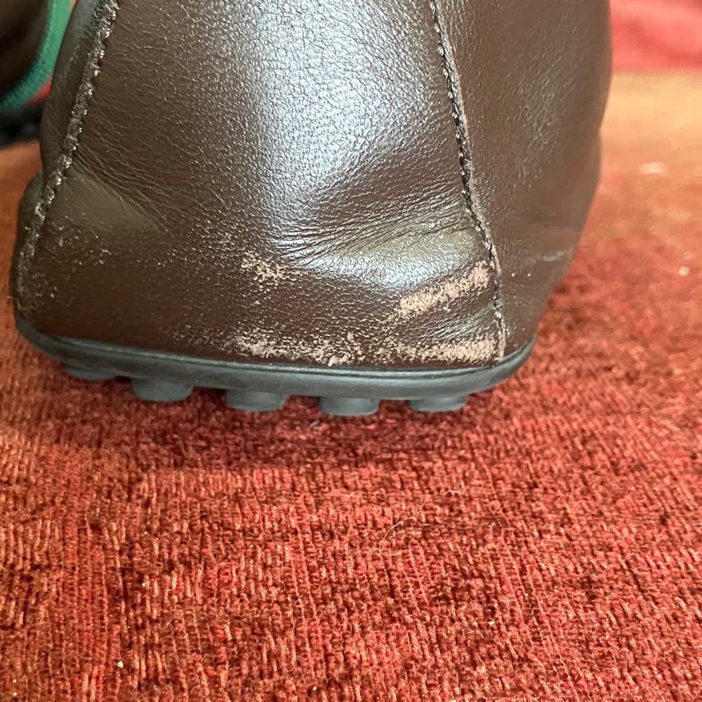 Gucci Brown Leather Penny Loafers with Signature Red & Green Web - Picture 11 of 11